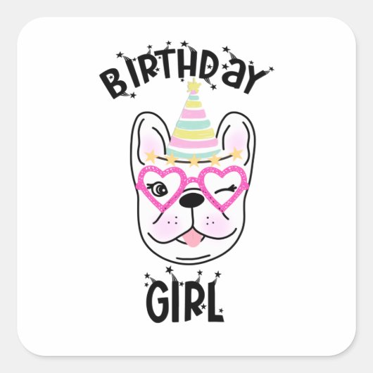 Sticker Carré French Bulldog Frenchie Anniversaire Thème (Devant)
