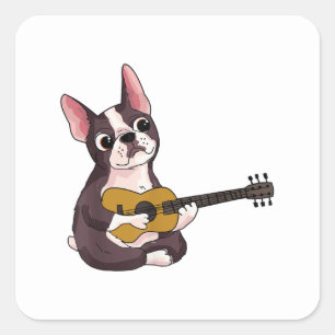 Sticker Carré French Bulldog Jouer Guitare Funny Guitariste