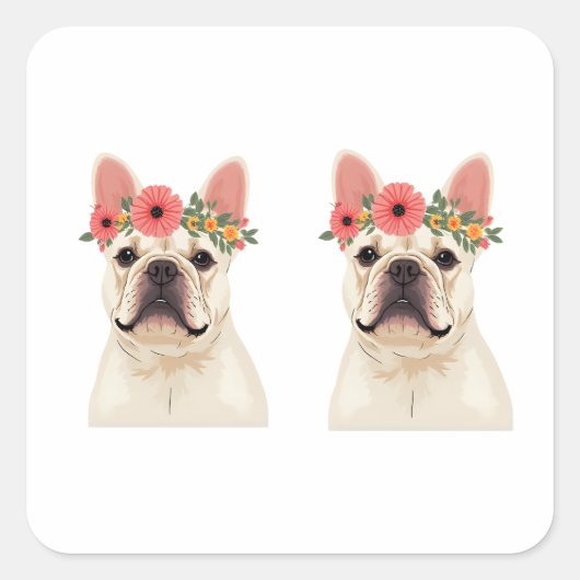 Sticker Carré French Bulldog Portrait with Flower Crown (Devant)