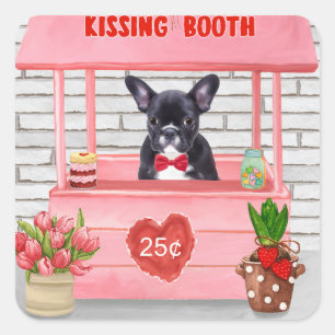 Sticker Carré French Bulldog Valentine's Day Kissing Booth