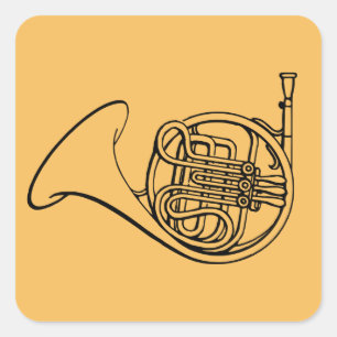 Sticker Carré French Horn musique de groupe en laiton
