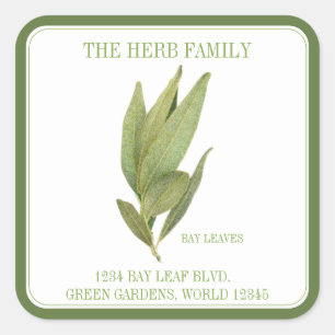 Sticker Carré FRESH BAY FEUILLES Large Carré Adresse Seals Green