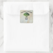 Sticker Carré Fresh Broccoli Floret On a Fork With Quote (Sac)