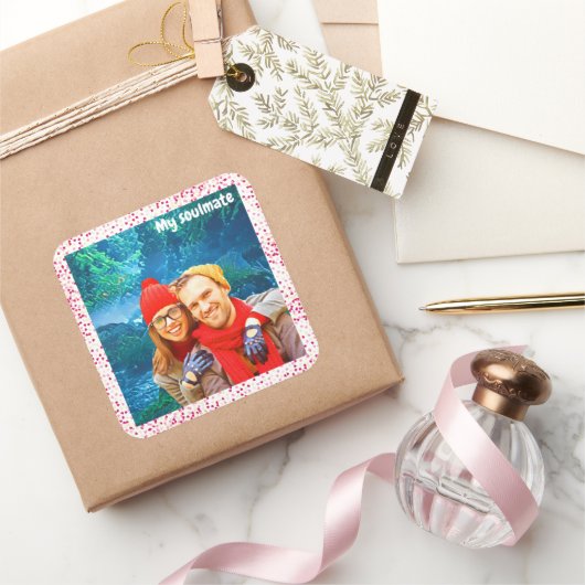 Sticker Carré fresh modern personalized design red hearts (Cadeaux)