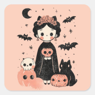 Sticker Carré Frida Kahlo Pink Pasteloween Éffrayant Cute Hallow