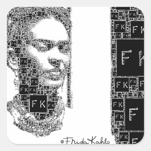 Sticker Carré Frida Kahlo Portrait noir et blanc (Devant)