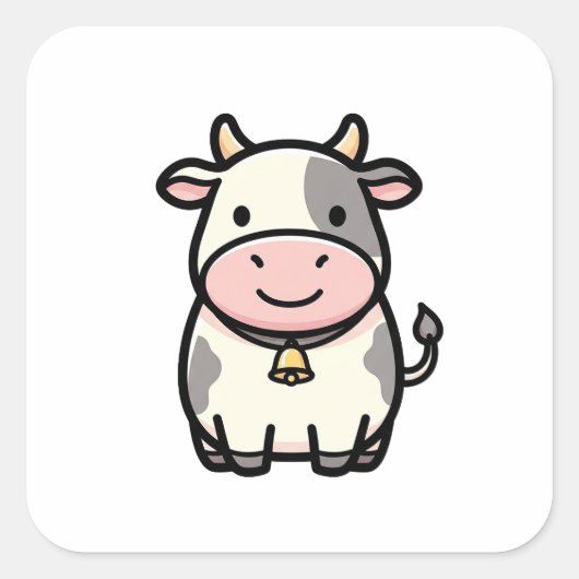 Sticker Carré Friendly Cow – Cute Kawaii Animal Illustration (Devant)