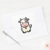 Sticker Carré Friendly Cow – Cute Kawaii Animal Illustration (Enveloppe)