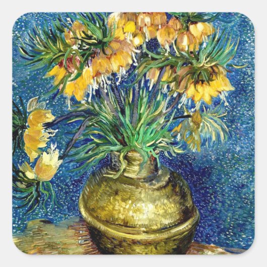 Sticker Carré Fritillaires impériales dans un vase de cuivre Van (Devant)