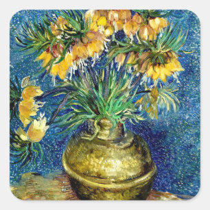 Sticker Carré Fritillaires impériales dans un vase de cuivre Van