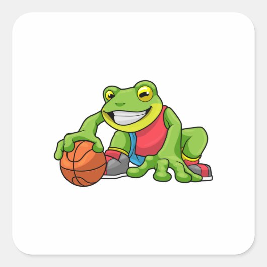 Sticker Carré Frog at Sports with Basketball (Devant)