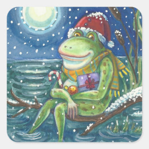 STICKER CARRÉ FROG SUR LE JOURNAL RÉCHAUFFE LE COEUR, AMUSANT, M