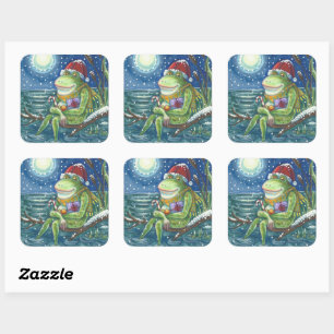 STICKER CARRÉ FROG SUR LE JOURNAL RÉCHAUFFE LE COEUR, AMUSANT, M