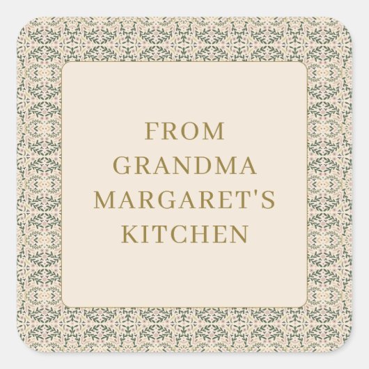 Sticker Carré From Grandmas Kitchen Personalized Name Botanical (Devant)