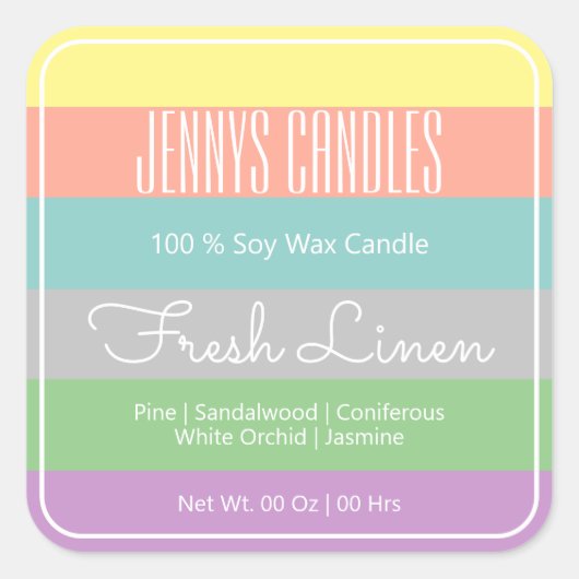 Sticker Carré Frontière Carré moderne Pastel Rainbow Stripes bou (Devant)