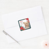 Sticker Carré Frontière du Yorkshire Terrier Poinsettia (Enveloppe)