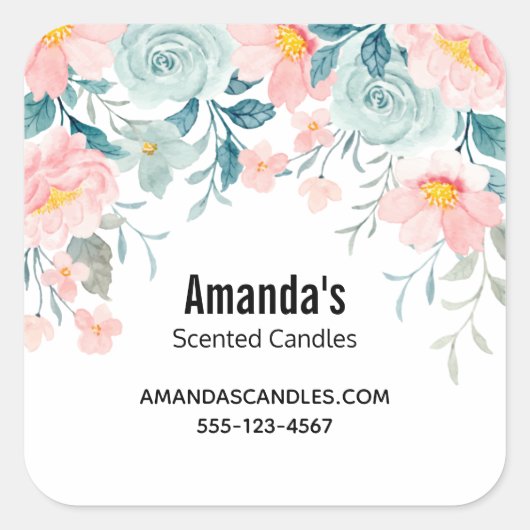 Sticker Carré Frontières florales rose et vert (Devant)