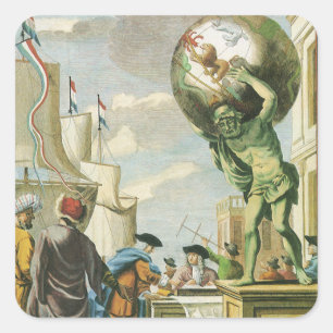 Sticker Carré Frontispice d'Atlas de l'Ère Baroque Vintage Globe