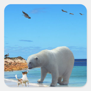 Sticker Carré Frost et fourrure : Un ours polaire rencontre un F