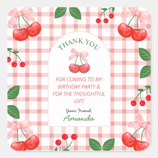 Sticker Carré Fruit cerise fête d'anniversaire (Devant)