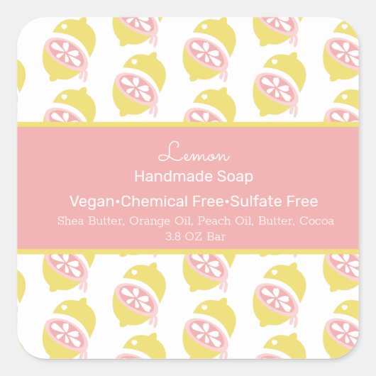 Sticker Carré Fruit citron Été Savon fait main marque de beauté (Devant)
