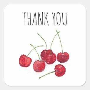 Sticker Carré Fruit de cerises rouges Aquarelle sucrée Vintage m
