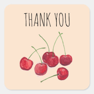 Sticker Carré Fruit de cerises rouges Aquarelle sucrée Vintage m