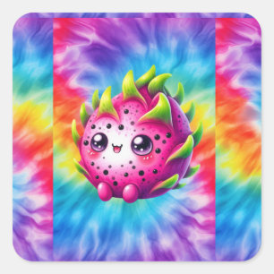 Sticker Carré Fruit du dragon heureux Tie-Dye