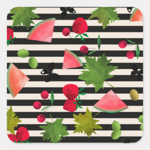 Sticker Carré Fruits frais sans sourire Berries Aquarelle Carton