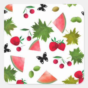 Sticker Carré Fruits Fruits Fruits Fruits Fruits Aquarelles Cart