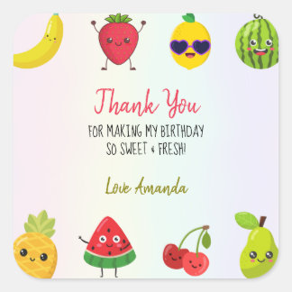 Sticker Carré Fruits mignons Merci fête d'anniversaire premier