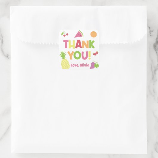 Sticker Carré Frutti Tutti coloré Photo Merci d'anniversaire (Sac)