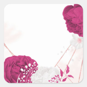 Sticker Carré fuchsia & blanc mariage floral