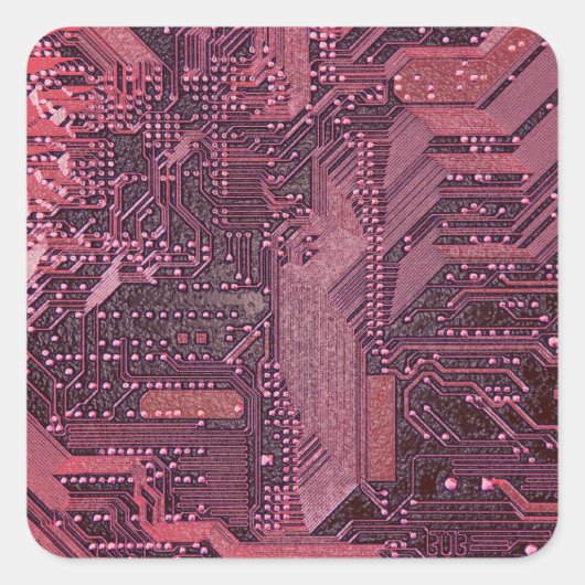 Sticker Carré Fuchsia Cyber Circuit Board Tech Art Electronique (Devant)