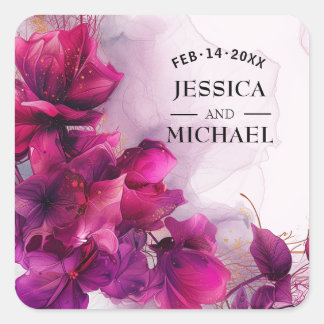 Sticker Carré Fuchsia Enchantement : Aquarelle