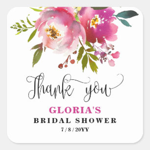 Sticker Carré Fuchsia Floral Baby Shower de Mariage