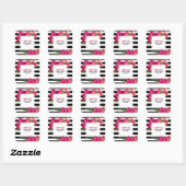 Sticker Carré Fuchsia Flore noir rayures Mariage Merci (Feuille)