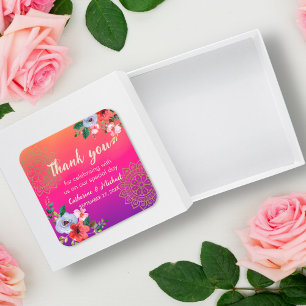 Sticker Carré Fuchsia rose orange violet brillant et gras floral