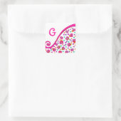 STICKER CARRÉ FUCHSIE ROSE MONOGRAMME DÉCO ABSTRAIT BLANC (Sac)