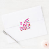 STICKER CARRÉ FUCHSIE ROSE MONOGRAMME DÉCO ABSTRAIT BLANC (Enveloppe)