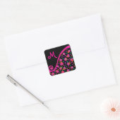 STICKER CARRÉ FUCHSIE ROSE NOIR DÉCO MONOGRAM ABSTRAIT (Enveloppe)