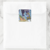 Sticker Carré Full Moon over Reindeer With Sleigh (Sac)