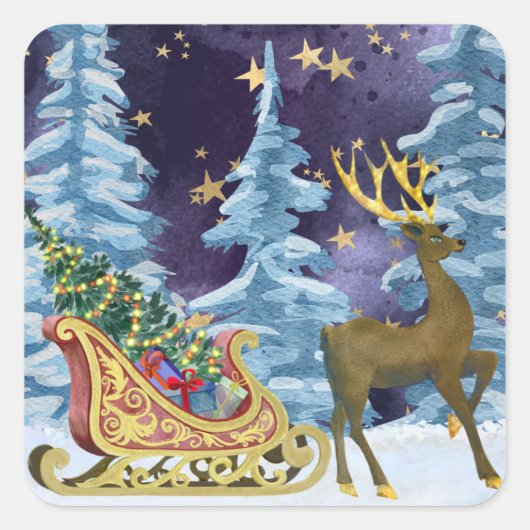 Sticker Carré Full Moon over Reindeer With Sleigh (Devant)