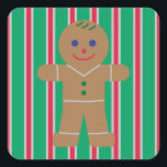 Sticker Carré Fun and Fancy Christmas Gingbread Homme<br><div class="desc">Design amusant et fantaisiste avec des icônes amusantes sur fond de rayures pour un effet formel et élégant pour améliorer votre décor et ajouter une touche festive. Un design plus traditionnel. Pour les fêtes, la décoration, divertissement, ou juste pour le plaisir. De grands cadeaux de vacances pour tous les âges....</div>
