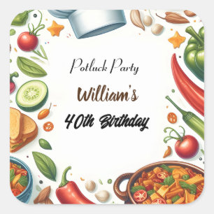 Sticker Carré Fun Bbq Taco Chef Soup Potluck Party 40e anniversa