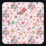 Sticker Carré Fun Christmas Cookies and Candies<br><div class="desc">Un motif doux et amusant de sucres de canne en amour, des biscuits sucrés d'amour et de la forme des étoiles, des branches de pin de baies rouges, des chaussettes, des étoiles lumière pour célébrer cette saison de Fêtes. Faites passer par ma boutique pour des produits correspondants ou simplement "TRANSFER...</div>