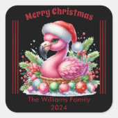 Sticker Carré Fun Christmas flamingo with a personalized touch (Devant)