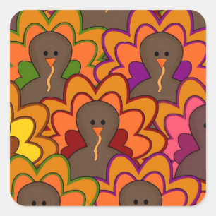 Sticker Carré Fun Colorful Thanksgiving