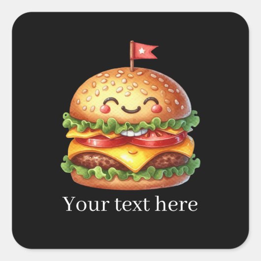 Sticker Carré Fun grilled hamburger customizable (Devant)
