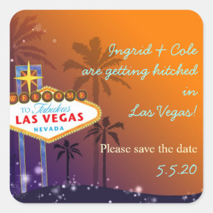 Sticker Carré Fun Las Vegas Mariage Enregistrer la date
